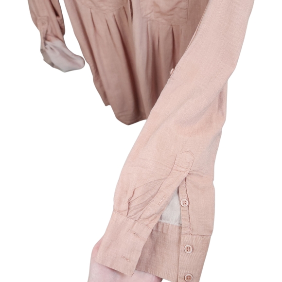 Joie Soft Pink Cotton Pleated Button Down Blouse Roll Tab Sleeves Size XS - Picture 6 of 12